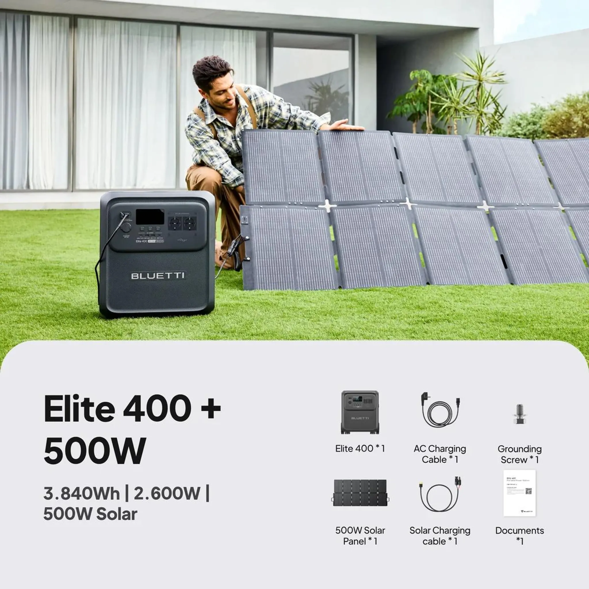 BLUETTI Elite 400 Powerstation 3840 Wh + 500-W-Solarpanel, mit Rollen – Bild 4