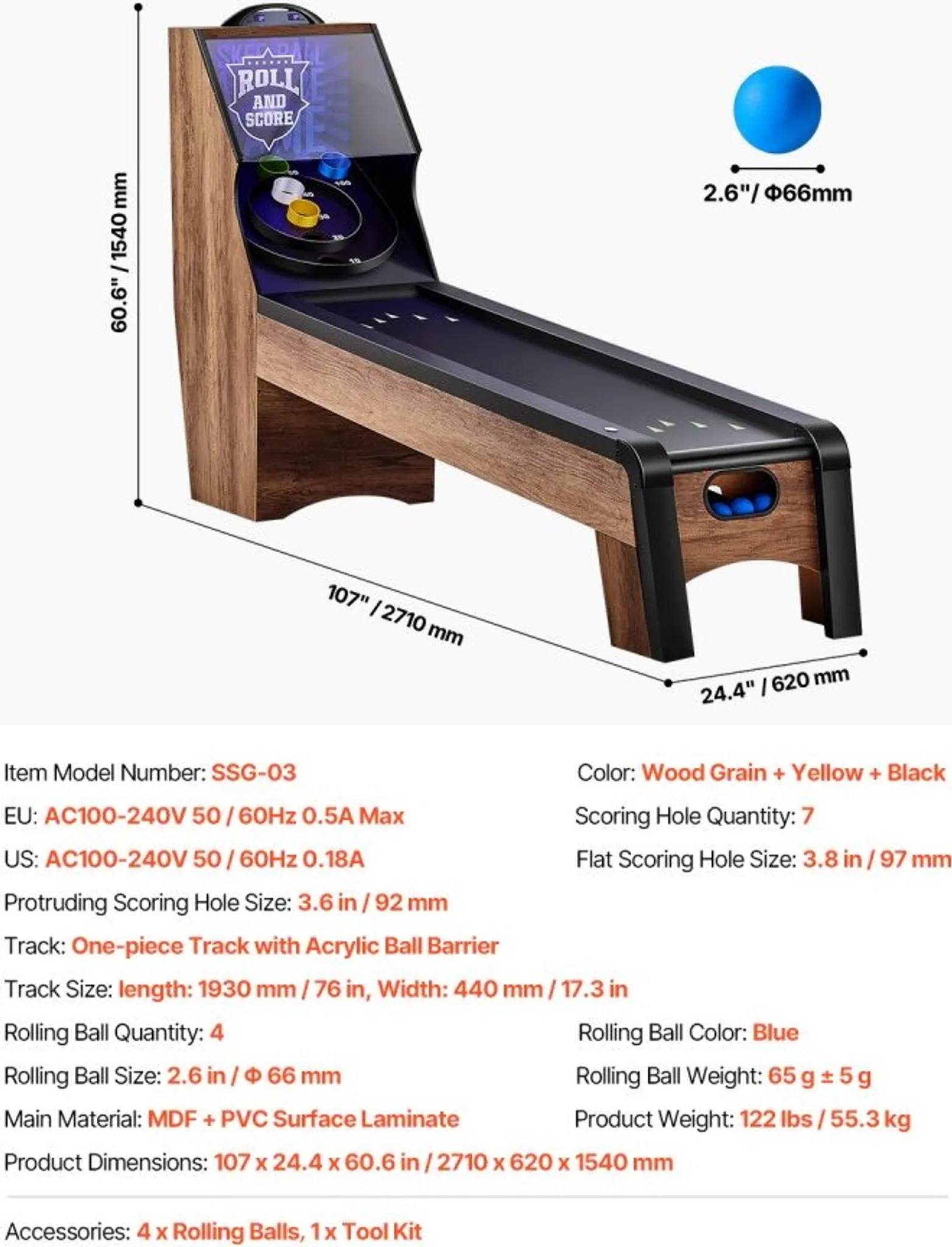 Roll und Score Arcade-Spieltisch 2,74 m mit Punktezähler – Bild 5