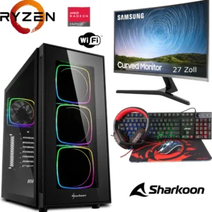 Gaming-PC-Set Ryzen 5, 32 GB RAM, 1 TB, 27-Zoll Samsung Curved Monitor