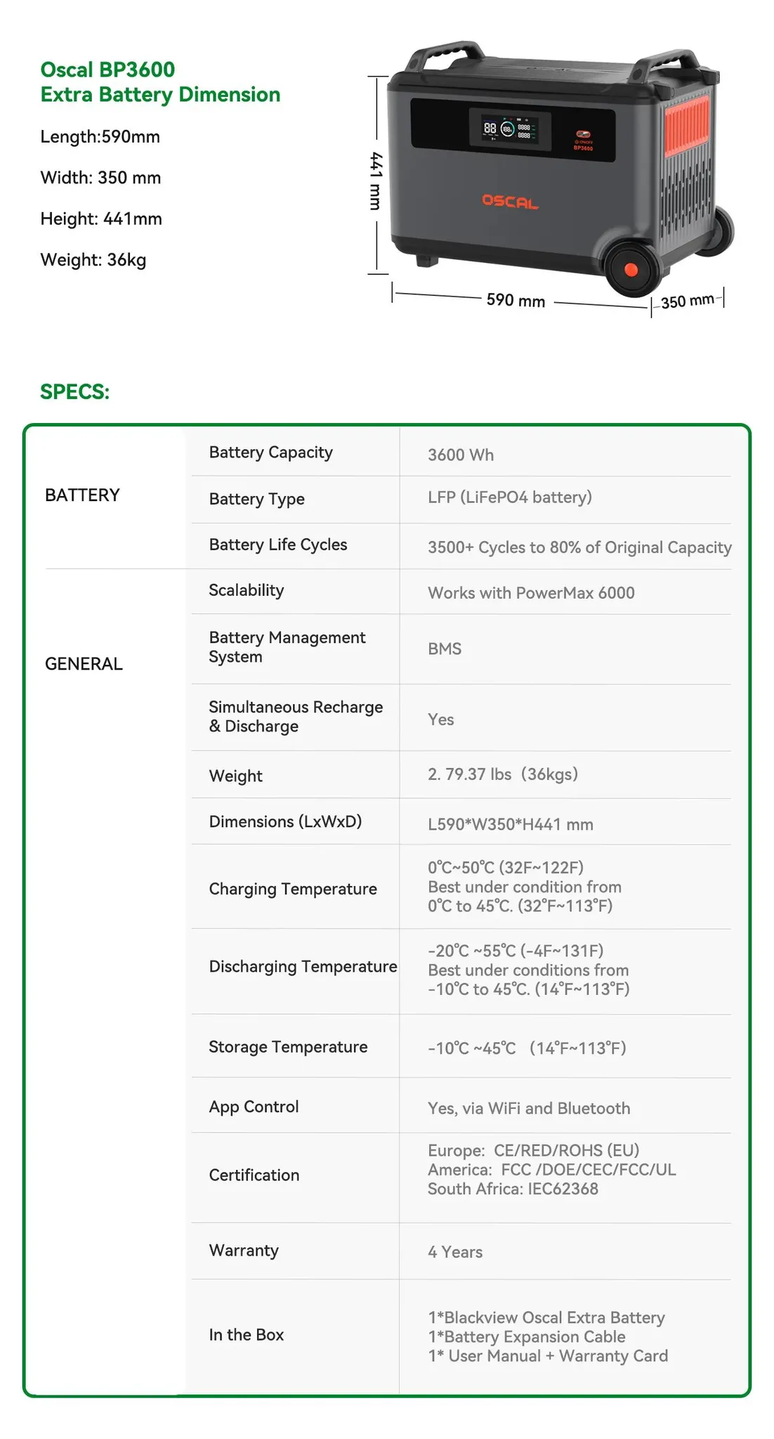Zusatzakku BP3600 LiFePO4 3600 Wh für PowerMax 3600/6000, Bluetooth – Bild 2