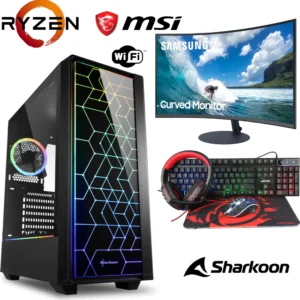 Gaming-PC-Set Ryzen 5 5600G, 32 GB RAM, Samsung Curved Monitor, RGB