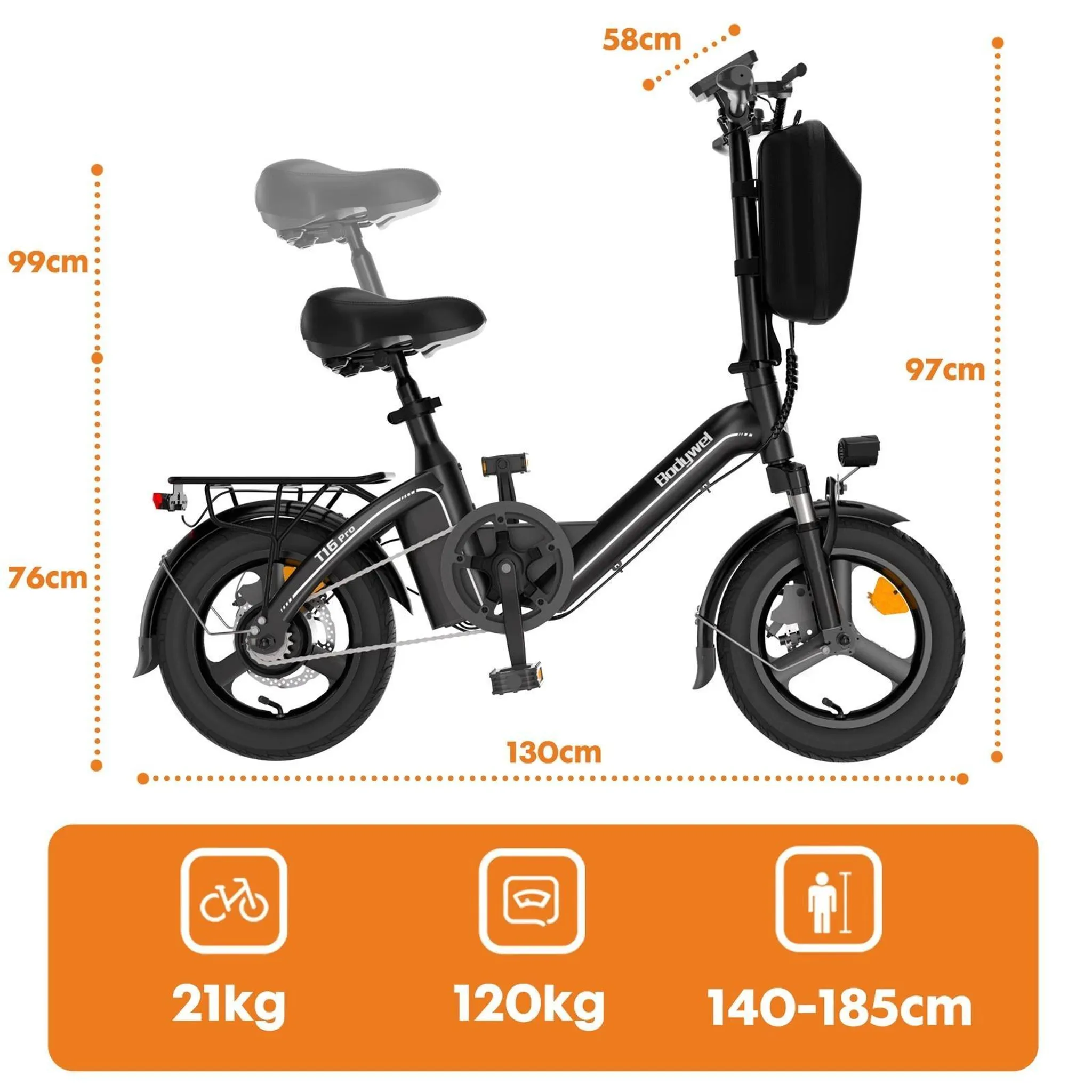 Falt-E-Bike 14 Zoll City-Klapprad, 250 W, 36 V 10 Ah, 65 km – Bild 9