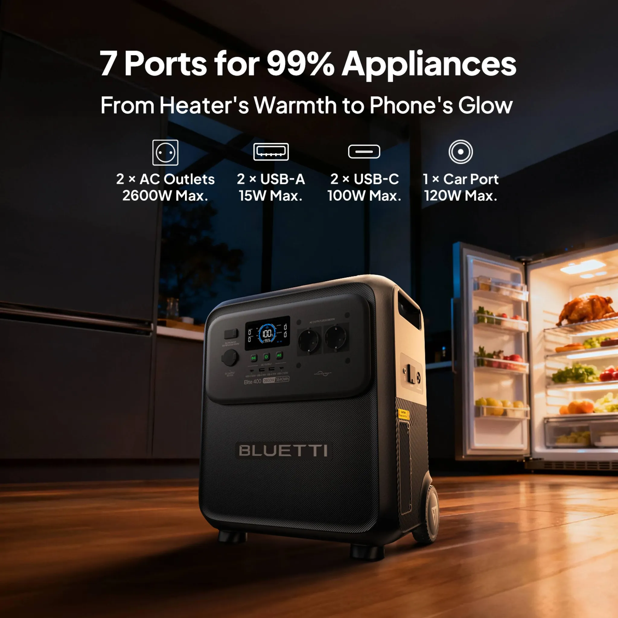 BLUETTI Elite 400 Powerstation 3840 Wh + 500-W-Solarpanel, mit Rollen – Bild 3