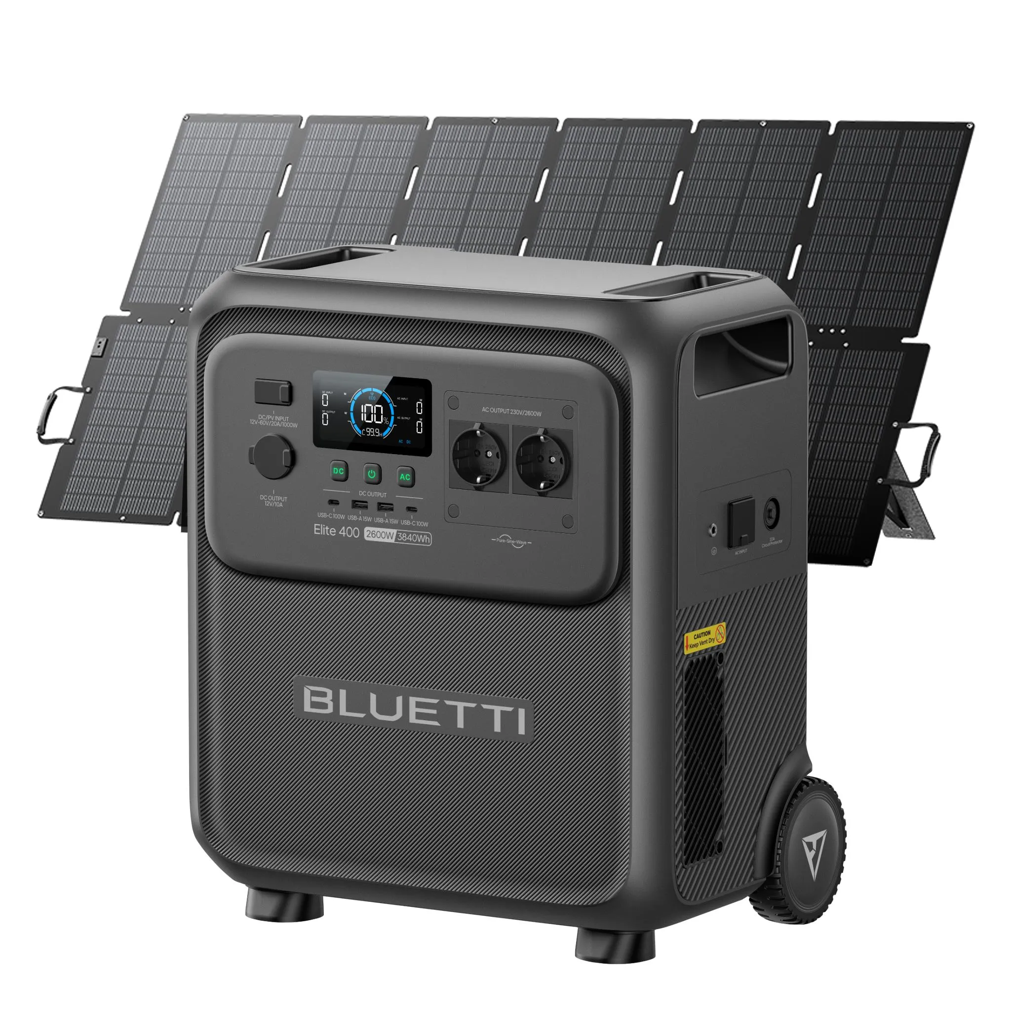 BLUETTI Elite 400 Powerstation 3840 Wh + 500-W-Solarpanel, mit Rollen