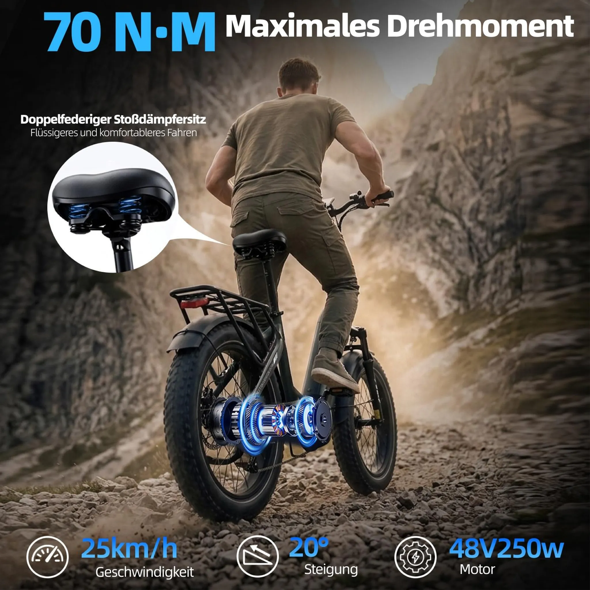 Falt-E-Bike 48 V 18 Ah, 20 x 4,0 Zoll Fat Tire, 70 Nm, 140 km – Bild 4