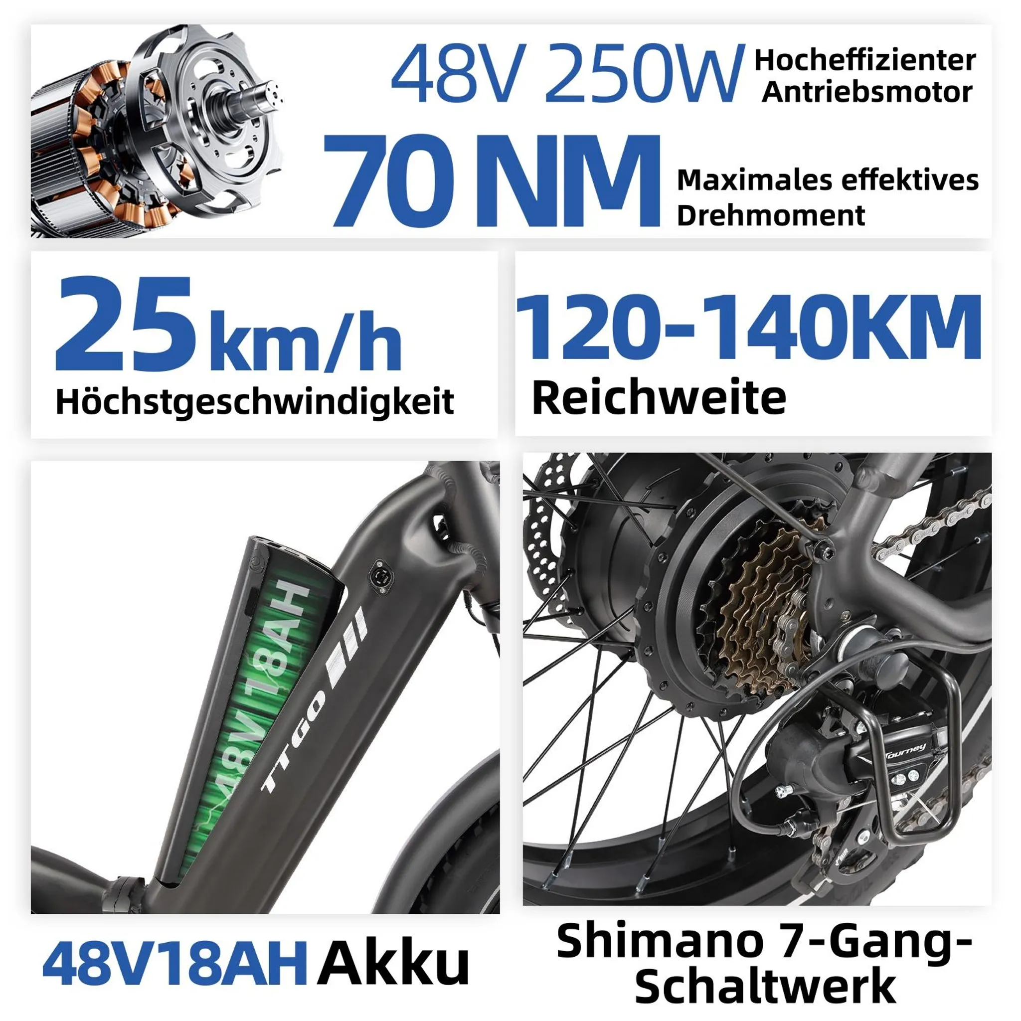 Falt-E-Bike 48 V 18 Ah, 20 x 4,0 Zoll Fat Tire, 70 Nm, 140 km – Bild 10