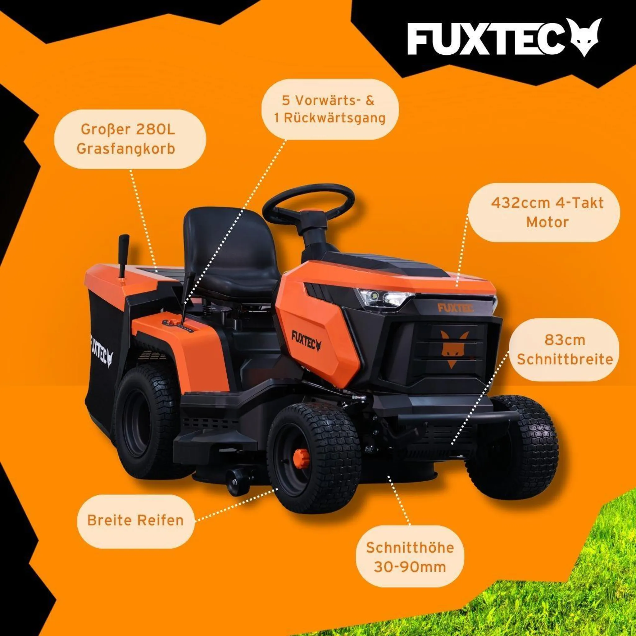 FUXTEC Aufsitzmäher FX-RMT84M | Schnittbreite 83 cm | Hubraum 432 cm³ – Bild 7