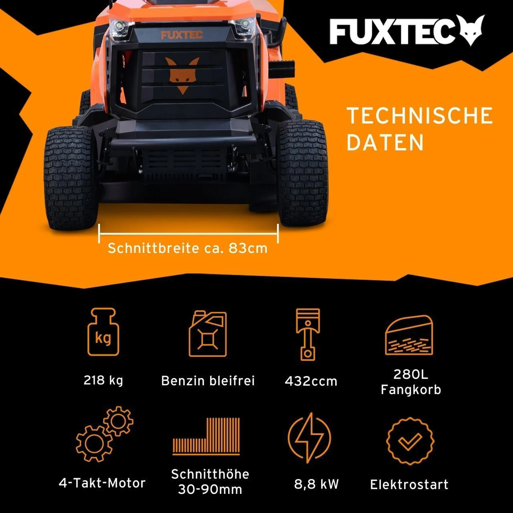 FUXTEC Aufsitzmäher FX-RMT84M | Schnittbreite 83 cm | Hubraum 432 cm³ – Bild 14