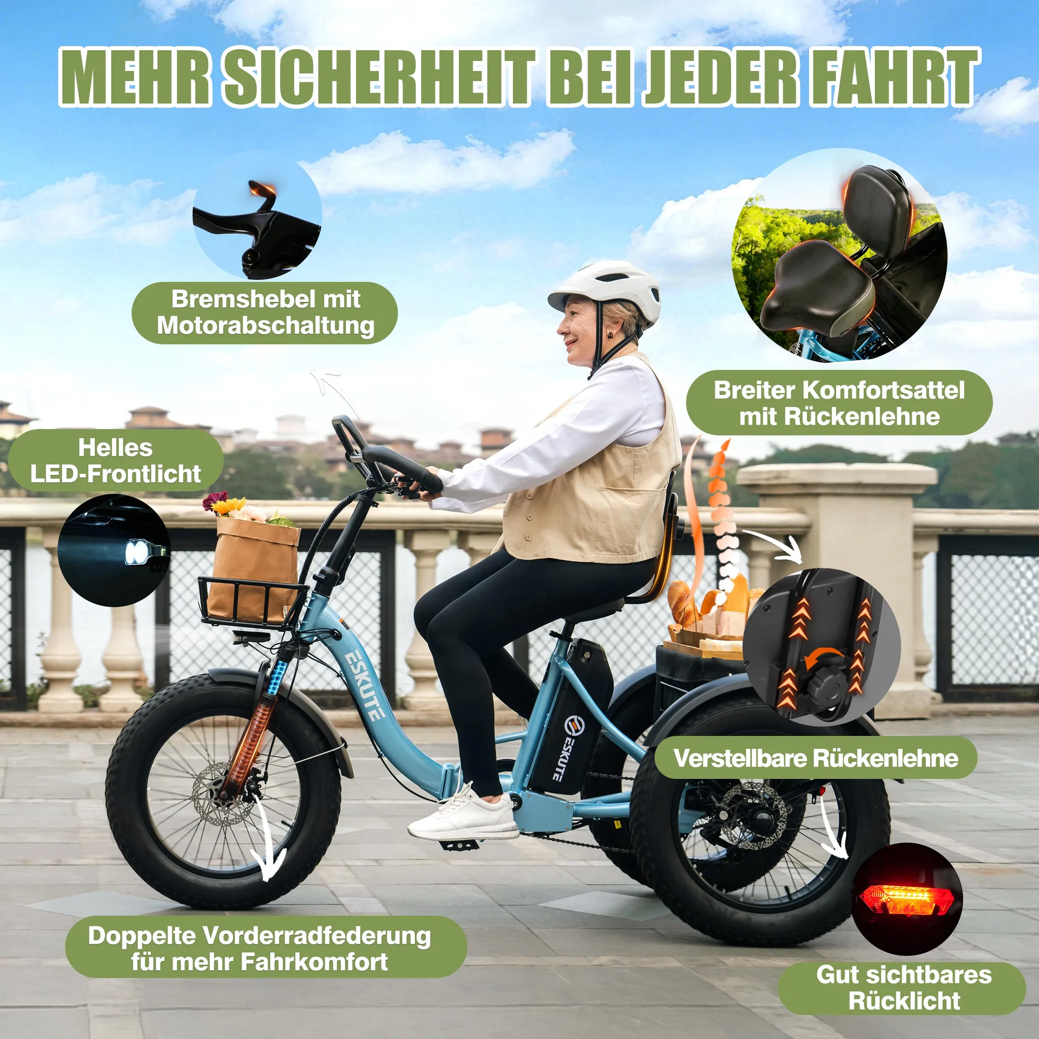 ESKUTE T302 Pro Falt-E-Bike 250 W, 48 V 20,8 Ah, 20 Zoll, Blau – Bild 9