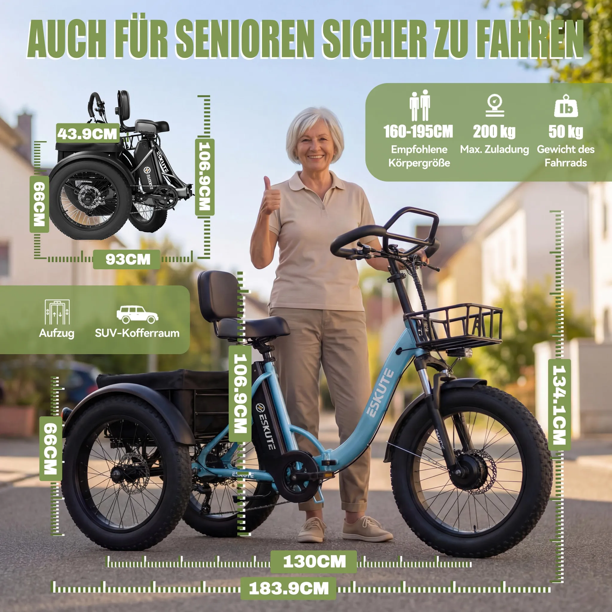 ESKUTE T302 Pro Falt-E-Bike 250 W, 48 V 20,8 Ah, 20 Zoll, Blau – Bild 11