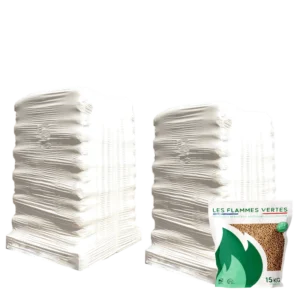 Holzpellets Flammes Vertes – 2 Paletten – 130 Säcke – 1950 kg
