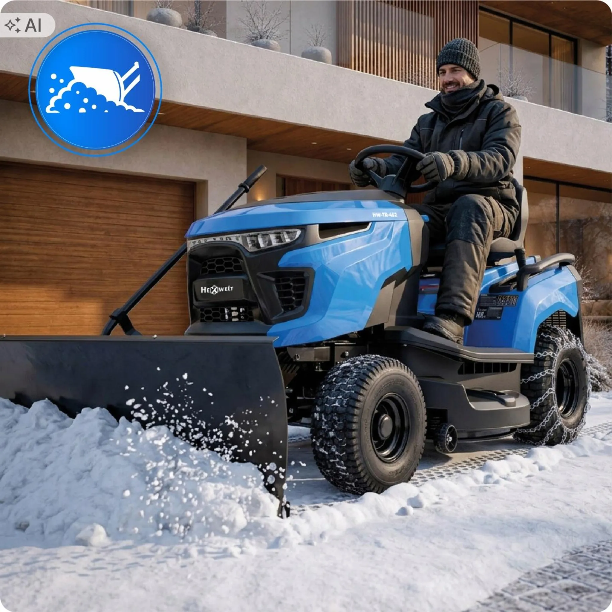 HEXWELT HW-TR-452 Aufsitzmäher 97 cm, 12,4 PS, Schneeschild 110 cm – Bild 9