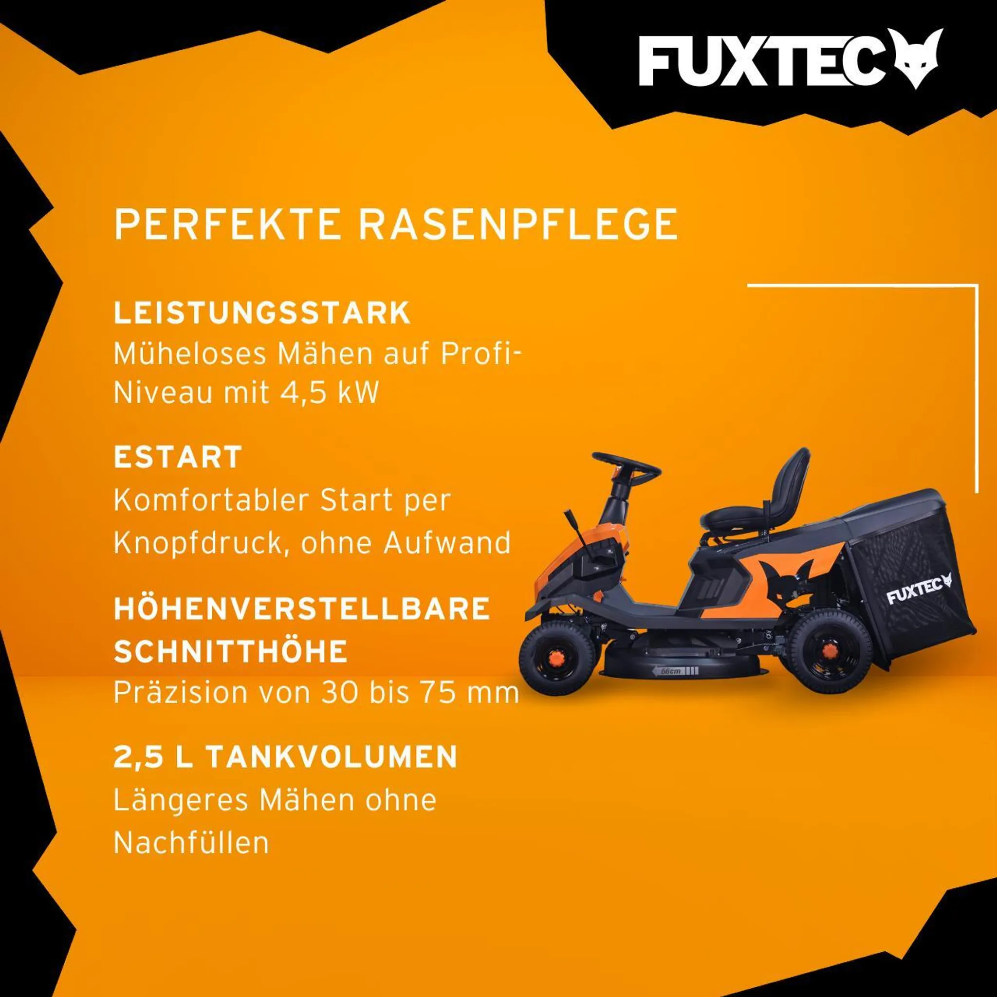FUXTEC Aufsitzmäher FX-RMR66, Rasentraktor 6 PS – Bild 2