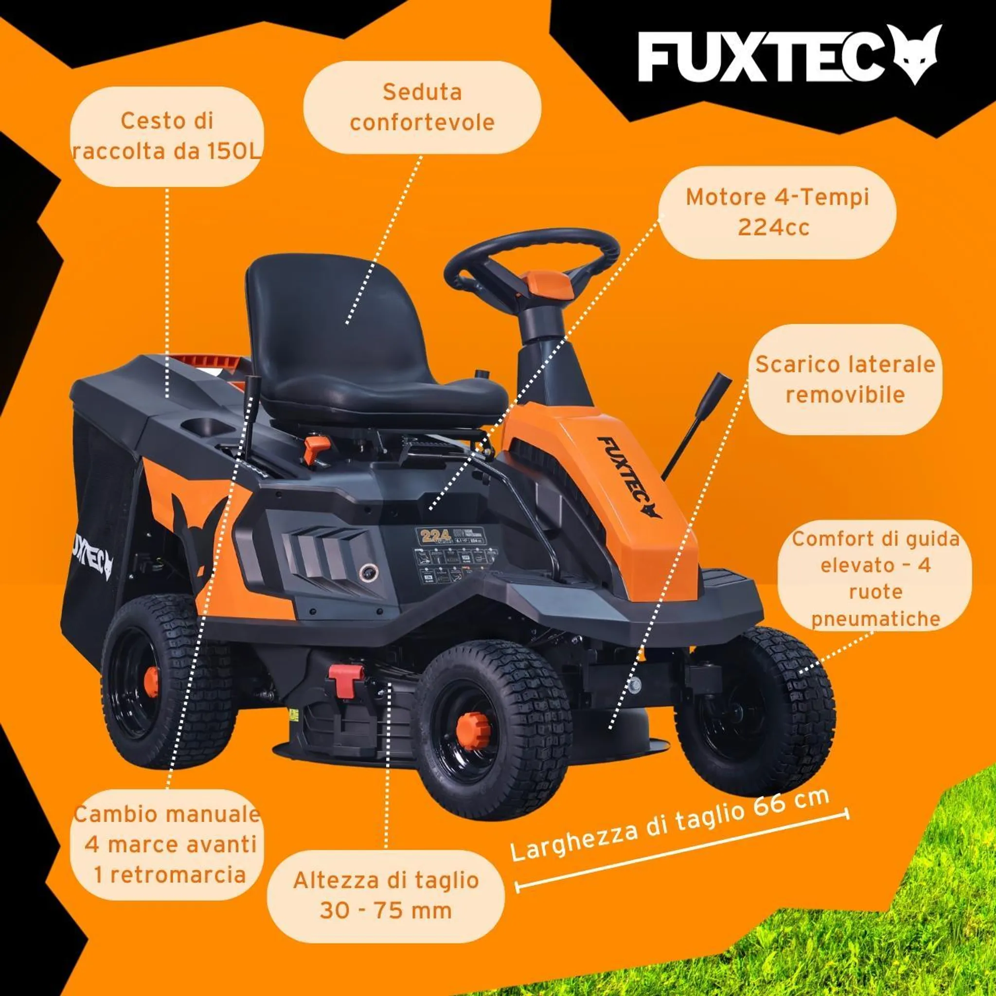 FUXTEC Aufsitzmäher FX-RMR66, Rasentraktor 6 PS – Bild 9