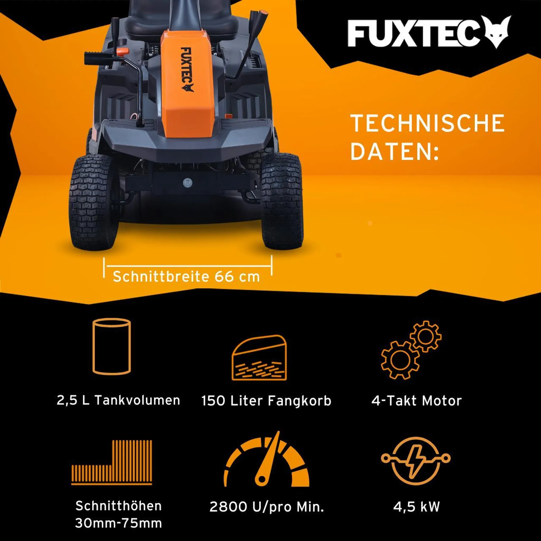 FUXTEC Aufsitzmäher FX-RMR66, Rasentraktor 6 PS – Bild 5