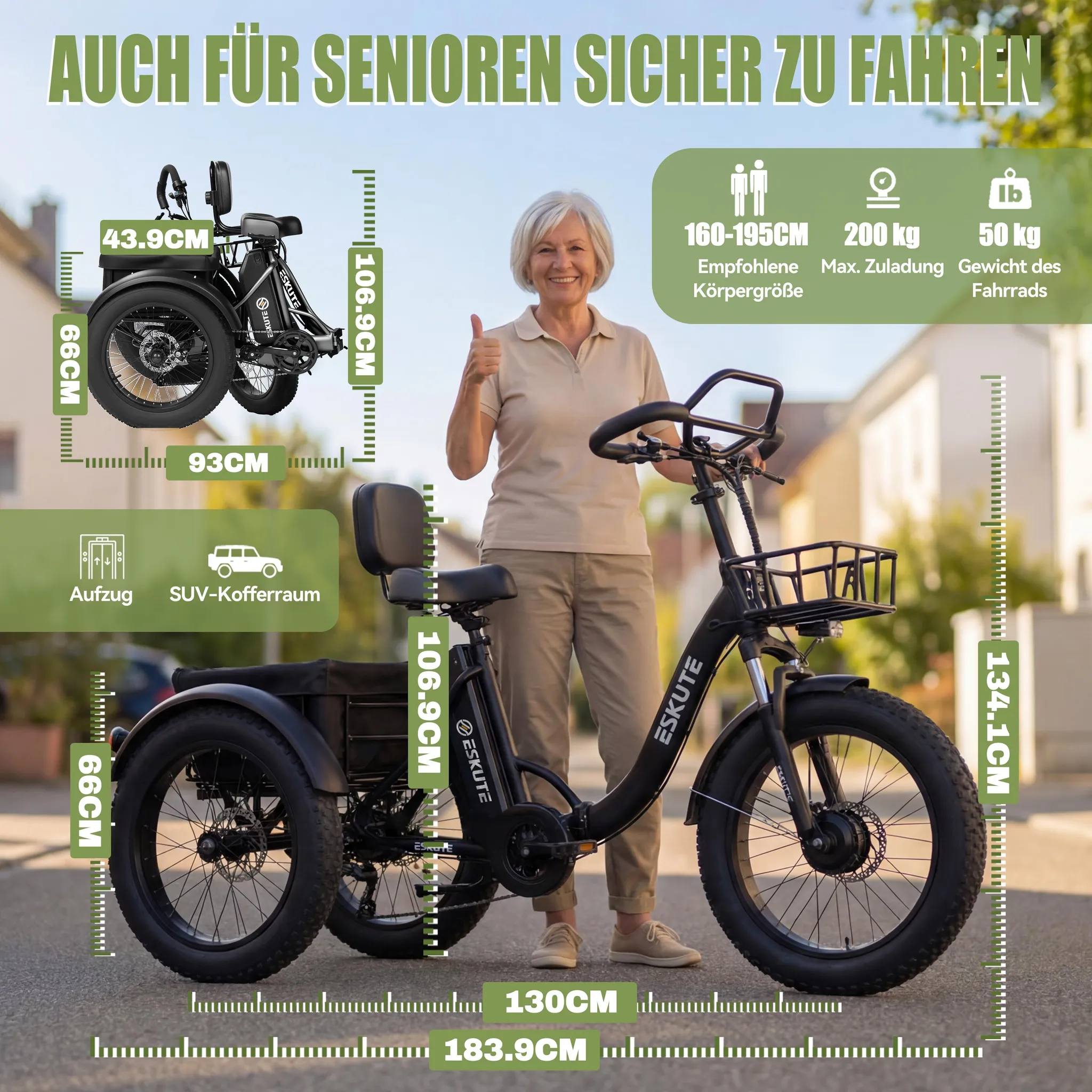 ESKUTE T302 Pro Falt-E-Bike 250 W, 20,8 Ah, Scheibenbremsen, Orange – Bild 8