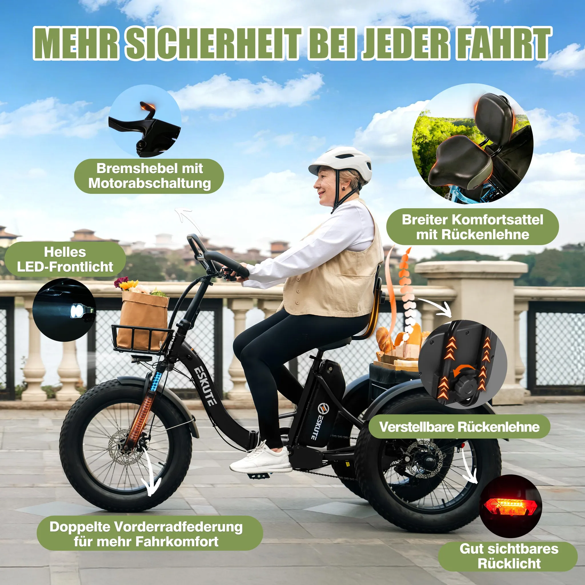 ESKUTE T302 Pro Falt-E-Bike 250 W, 20,8 Ah, Scheibenbremsen, Orange