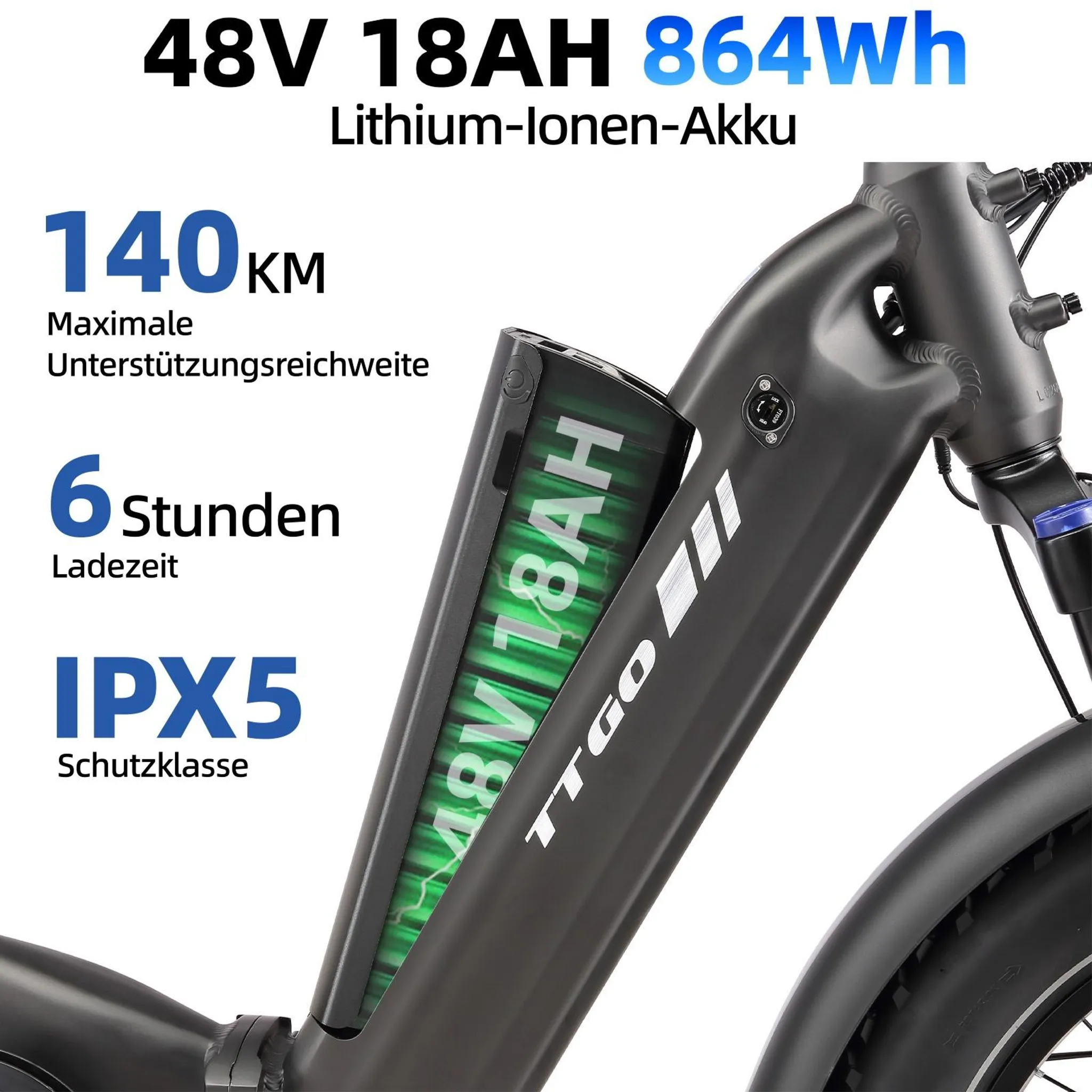 Falt-E-Bike 48 V 18 Ah, 20 x 4,0 Zoll Fat Tire, 70 Nm, 140 km – Bild 14