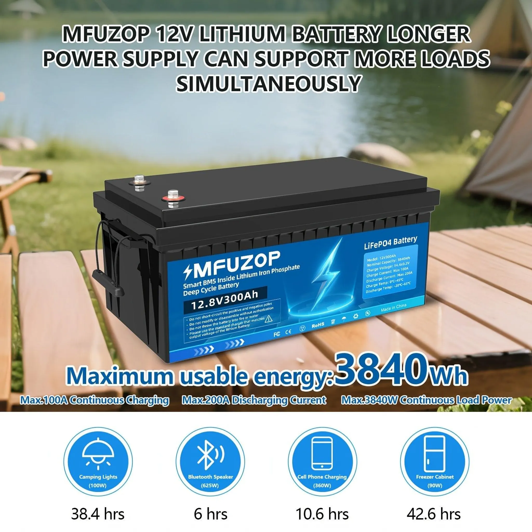LiFePO4-Akku 12 V 300 Ah mit BMS-Schutz, lange Lebensdauer