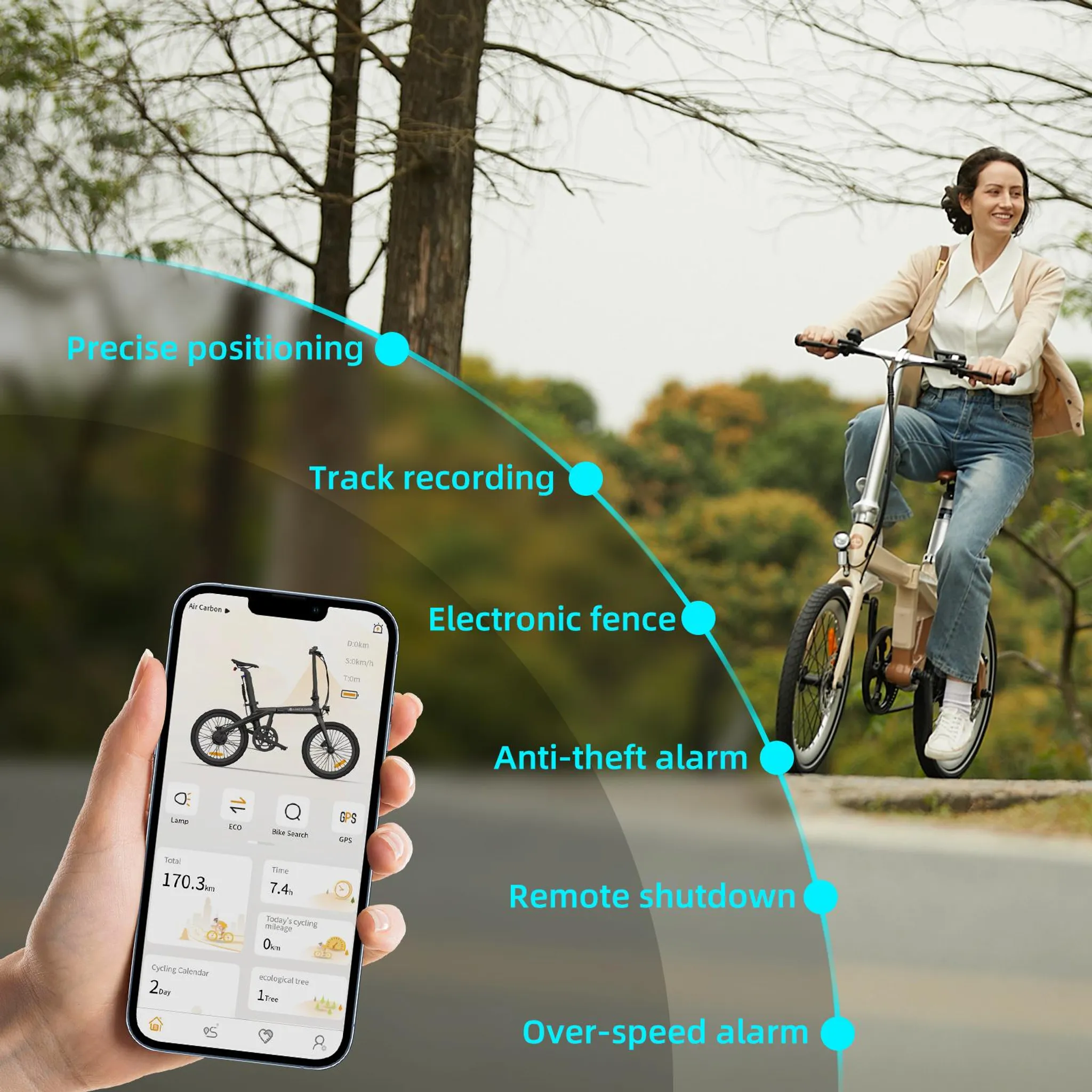 ADO Air Carbon Falt-E-Bike 250 W, Riemenantrieb, GPS, App, City – Bild 13