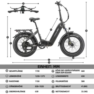 Falt-E-Bike 48 V 18 Ah, 20 x 4,0 Zoll Fat Tire, 70 Nm, 140 km