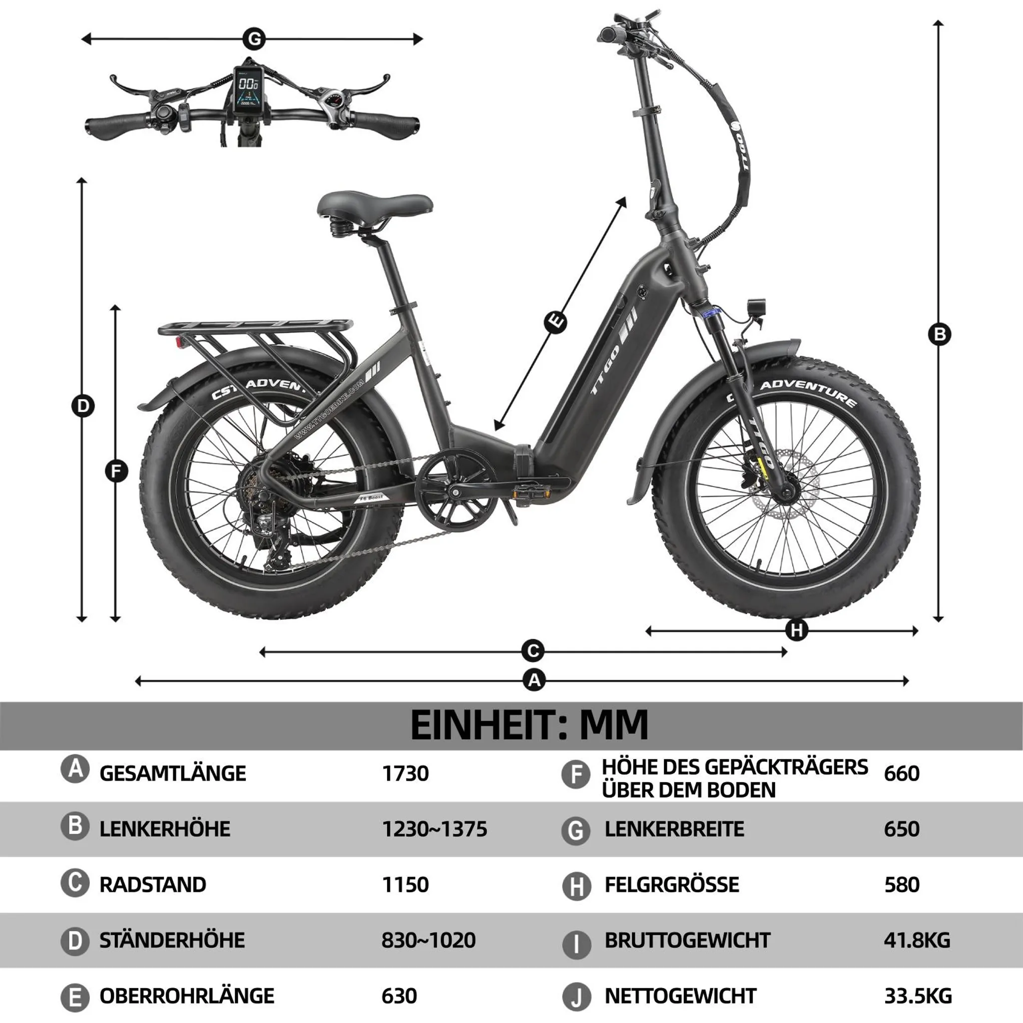 Falt-E-Bike 48 V 18 Ah, 20 x 4,0 Zoll Fat Tire, 70 Nm, 140 km