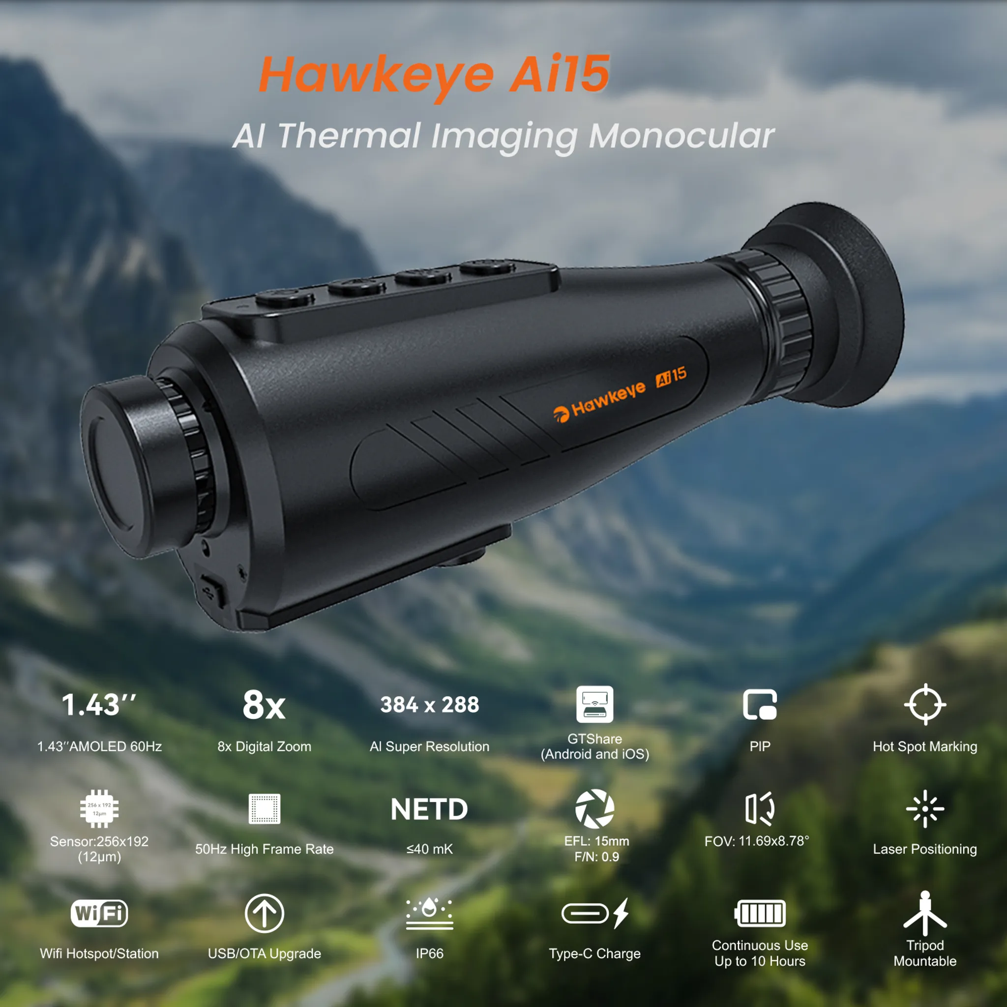 GTGUARD Hawkeye Ai15 Wärmebildmonokular, 8x Zoom, AMOLED, IP66 – Bild 11