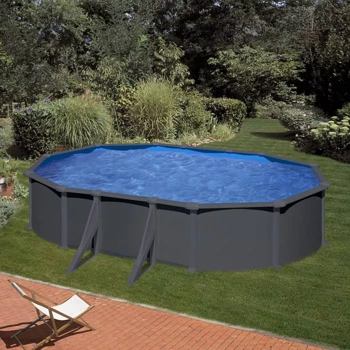 Piscine ovale acier Gris anthracite Gré h132