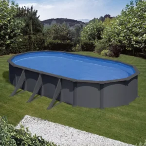 Gré Juni Stahlwand-Pool oval Anthrazit 7,30 x 3,75 x 1,32 m